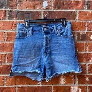 Express Womens 6 Midi Vintage High Rise Button Fly Cut Off Jean Shorts